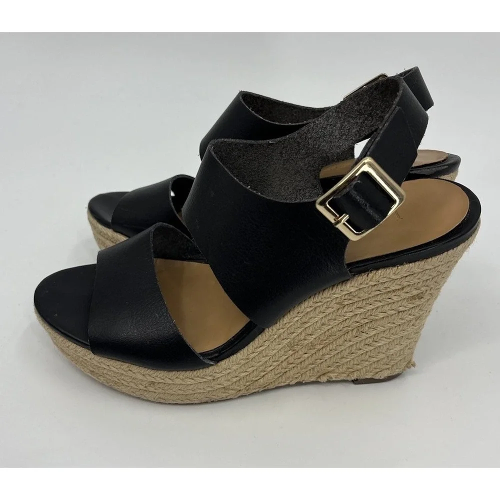 J. Crew Espadrille Wedge Platform Heel Sandals Size 8 Black